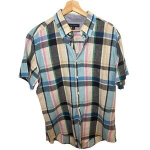 Men's Tommy Hilfiger linen blend plaid shirt size L large